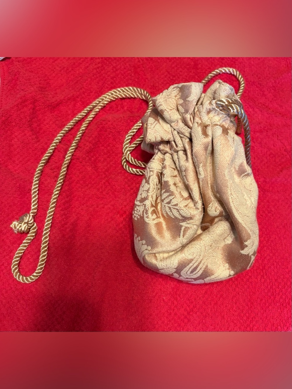 Vintage Gold Brocade Victorian Style Drawstring Evening Pouch